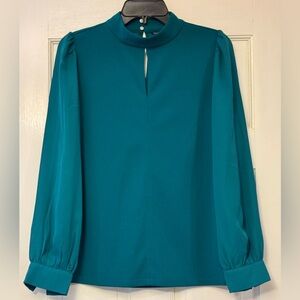 Ann Taylor Teal Blouse with Keyhole Neckline
